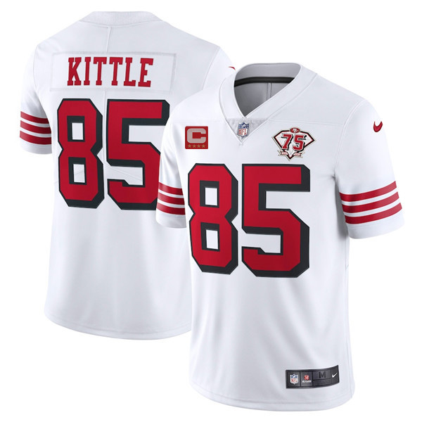 Men’s San Francisco 49ers #85 George Kittle 2021 White With C Patch 75th Anniversary Vapor Untouchable Limited Stitched Jerseys