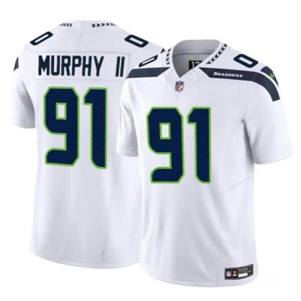 Men’s Seattle Seahawks #91 Byron Murphy II White 2024 Draft F.U.S.E Vapor Limited Football Stitched Jersey