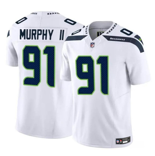 Men’s Seattle Seahawks #91 Byron Murphy II White 2024 Draft F.U.S.E Vapor Limited Football Stitched Jersey