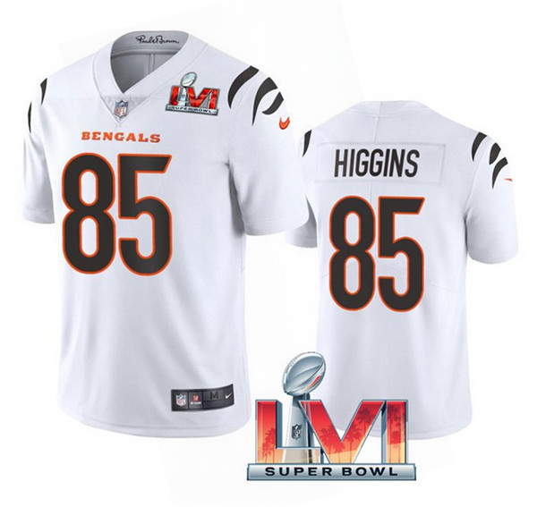 Men’s Cincinnati Bengals #85 Tee Higgins 2022 White Super Bowl LVI Vapor Limited Stitched Jersey
