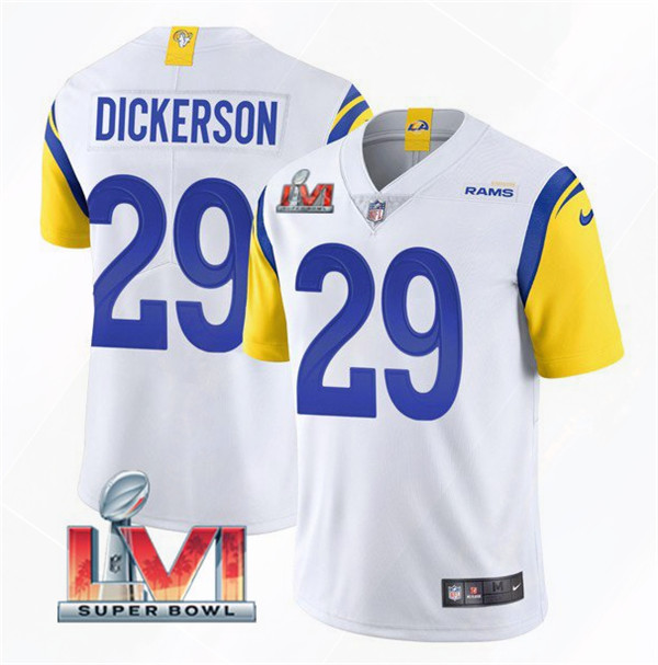 Men’s Los Angeles Rams #29 Eric Dickerson 2022 White Super Bowl LVI Vapor Limited Stitched Jersey