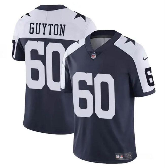 Men’s Dallas Cowboys #60 Tyler Guyton Navy White 2024 Draft Vapor Untouchable Thanksgiving Limited Football Stitched Jersey