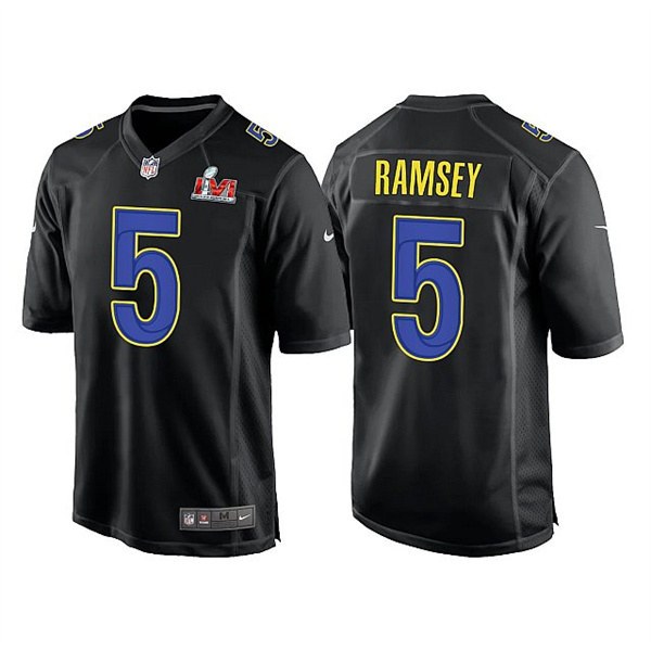 Men’s Los Angeles Rams #5 Jalen Ramsey 2022 Black Super Bowl LVI Game Stitched Jersey