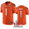 Men’s Cincinnati Bengals #1 Ja’Marr Chase 2022 Orange Super Bowl LVI Vapor Limited Stitched Jersey