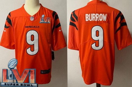 Men’s Cincinnati Bengals #9 Joe Burrow Limited Orange 2022 Super Bowl LVI Bound Vapor Jersey