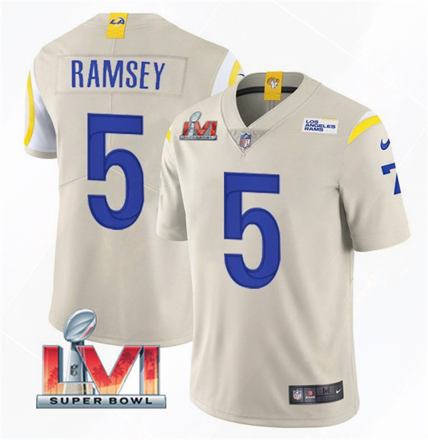 Men’s Los Angeles Rams #5 Jalen Ramsey 2022 Bone Super Bowl LVI Vapor Limited Stitched Jersey