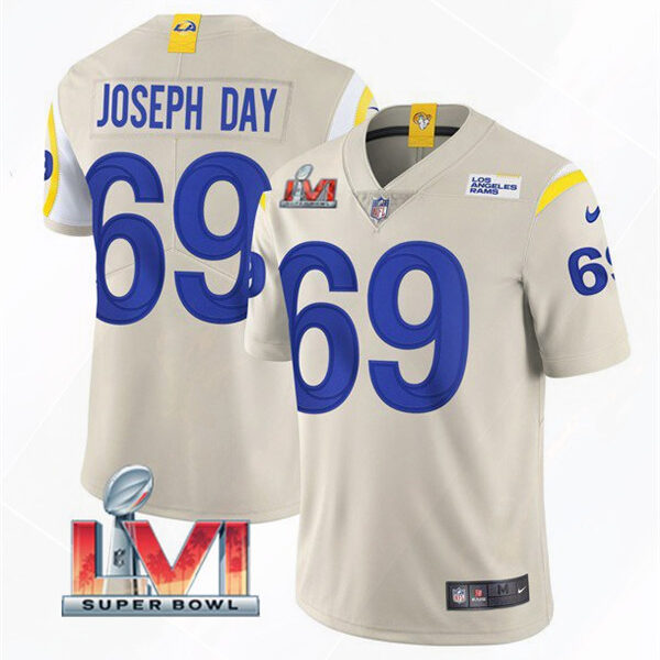 Men’s Los Angeles Rams #69 Sebastian Joseph-Day 2022 Bone Super Bowl LVI Vapor Limited Stitched Jersey