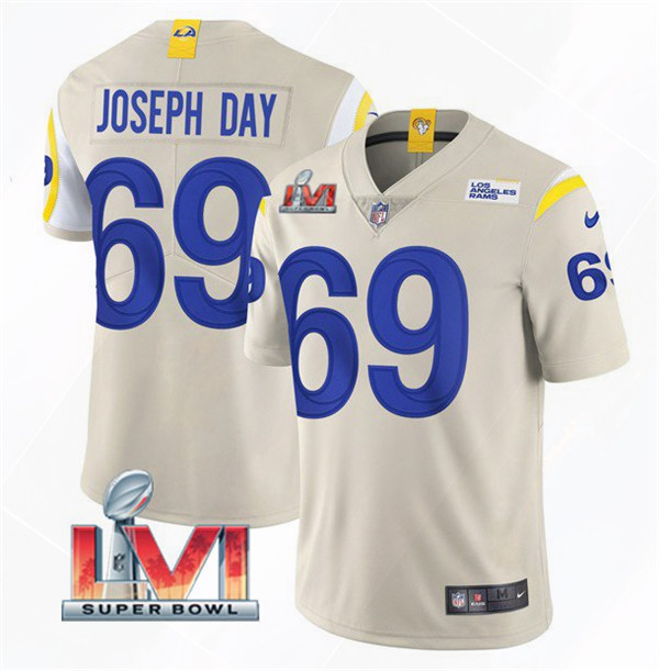 Men’s Los Angeles Rams #69 Sebastian Joseph-Day 2022 Bone Super Bowl LVI Vapor Limited Stitched Jersey