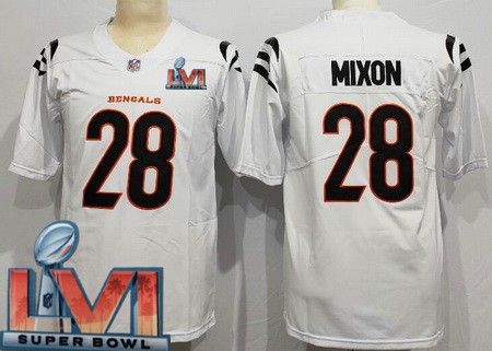 Men’s Cincinnati Bengals #28 Joe Mixon Limited White 2022 Super Bowl LVI Bound Vapor Jersey