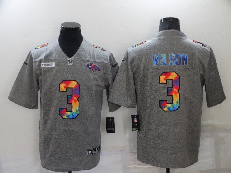 Men’s Denver Broncos #3 Russell Wilson 2020 Grey Crucial Catch Limited Stitched NFL Jersey