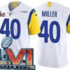 Men’s Los Angeles Rams #40 Von Miller Limited White Alternate 2022 Super Bowl LVI Bound Vapor Jersey