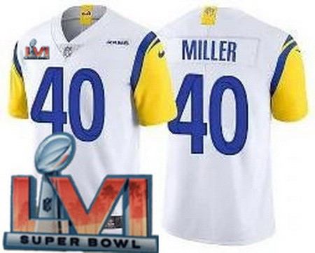 Men’s Los Angeles Rams #40 Von Miller Limited White Alternate 2022 Super Bowl LVI Bound Vapor Jersey