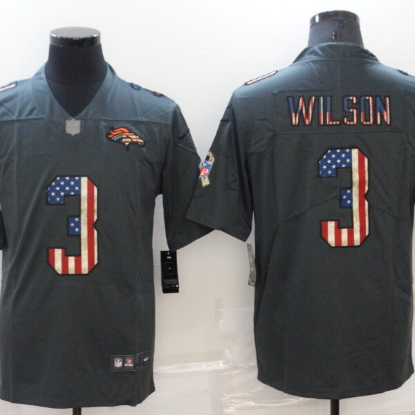 Men’s Denver Broncos #3 Russell Wilson Grey Salute To Service USA Flag Fashion Limited Stitched Jersey