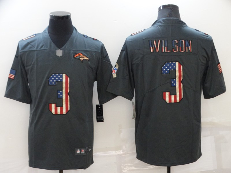 Men’s Denver Broncos #3 Russell Wilson Grey Salute To Service USA Flag Fashion Limited Stitched Jersey