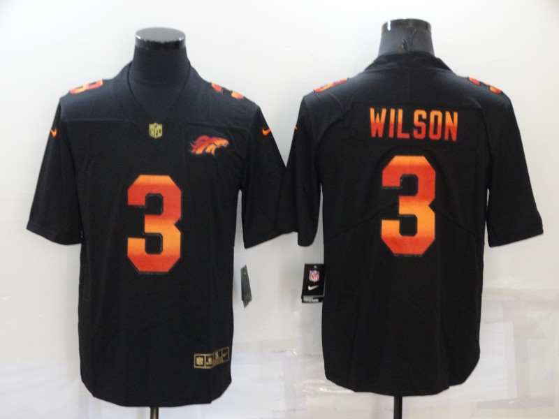 Men’s Denver Denver Broncos #3 Russell Wilson Black Nike Red Orange Stripe Vapor Limited NFL Jersey