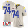 Men’s Los Angeles Rams #74 Merlin Olsen 2022 Bone Super Bowl LVI Vapor Limited Stitched Jersey