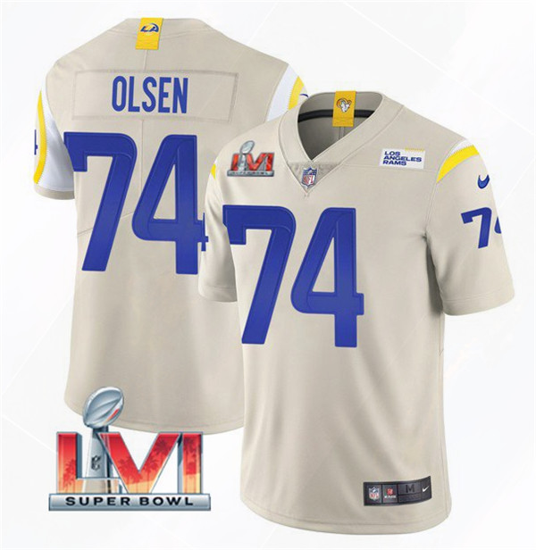 Men’s Los Angeles Rams #74 Merlin Olsen 2022 Bone Super Bowl LVI Vapor Limited Stitched Jersey