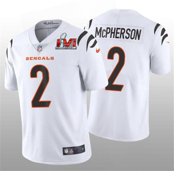 Men’s Cincinnati Bengals #2 Evan McPherson 2022 White Super Bowl LVI Vapor Limited Stitched Jersey
