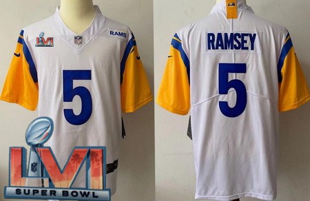 Men’s Los Angeles Rams #5 Jalen Ramsey Limited White Alternate 2022 Super Bowl LVI Bound Vapor Jersey