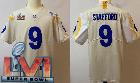 Men’s Los Angeles Rams #9 Matthew Stafford Limited Bone 2022 Super Bowl LVI Bound Vapor Jersey