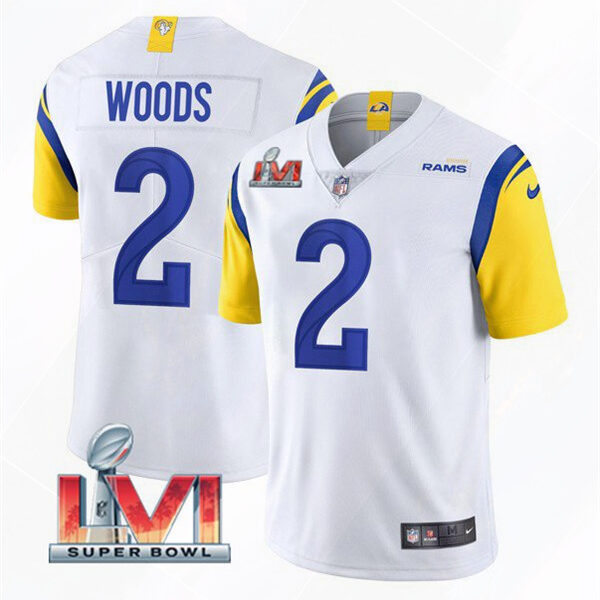 Men’s Los Angeles Rams #2 Robert Woods 2022 White Super Bowl LVI Vapor Limited Stitched Jersey