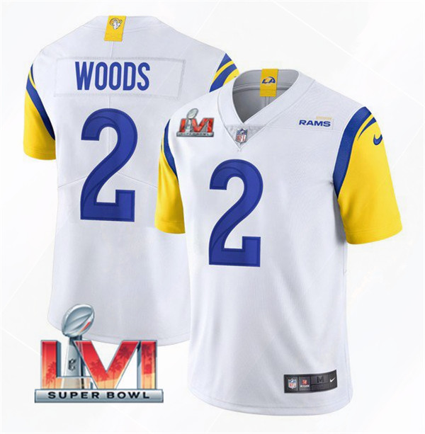 Men’s Los Angeles Rams #2 Robert Woods 2022 White Super Bowl LVI Vapor Limited Stitched Jersey