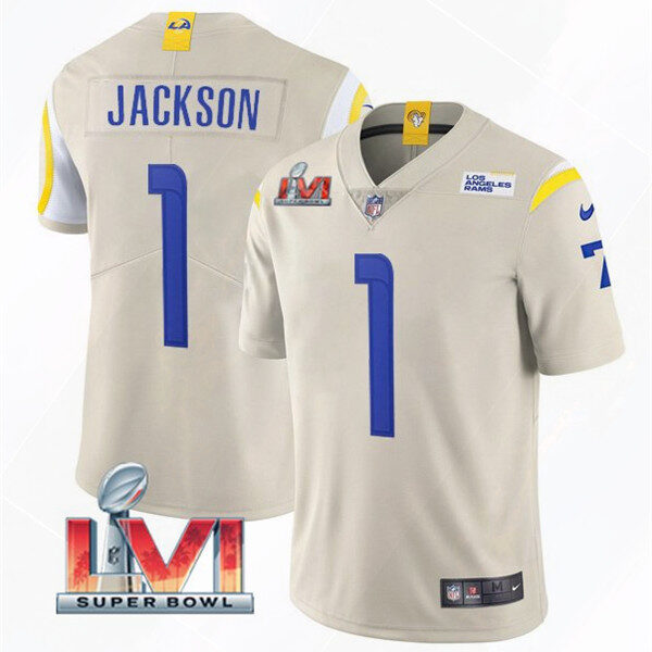Men’s Los Angeles Rams #1 DeSean Jackson 2022 Bone Super Bowl LVI Vapor Limited Stitched Jersey