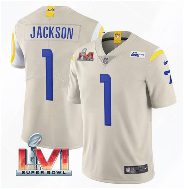 Men’s Los Angeles Rams #1 DeSean Jackson 2022 Bone Super Bowl LVI Vapor Limited Stitched Jersey