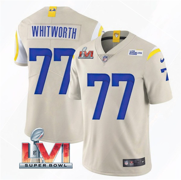 Men’s Los Angeles Rams #77 Andrew Whitworth 2022 Bone Super Bowl LVI Vapor Limited Stitched Jersey