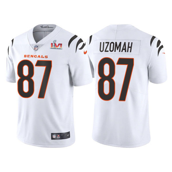 Men’s Cincinnati Bengals #87 C.J. Uzomah 2022 White Super Bowl LVI Vapor Limited Stitched Jersey