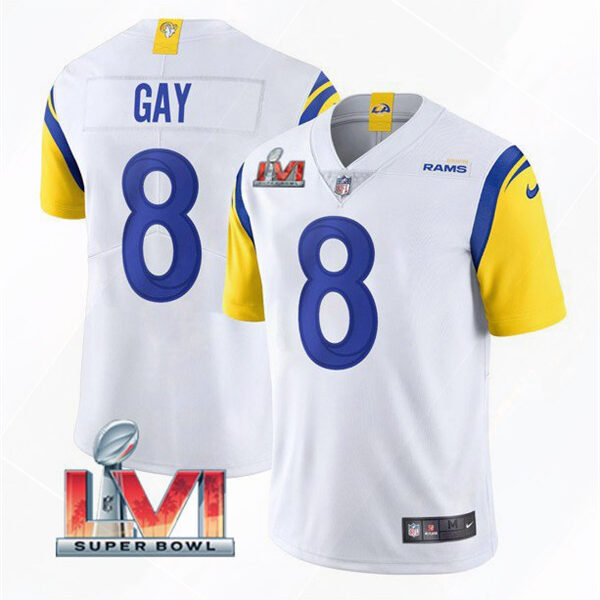 Men’s Los Angeles Rams #8 Matt Gay 2022 White Super Bowl LVI Vapor Limited Stitched Jersey