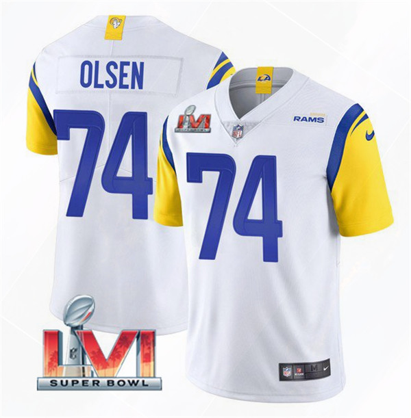 Men’s Los Angeles Rams #74 Merlin Olsen 2022 White Super Bowl LVI Vapor Limited Stitched Jersey