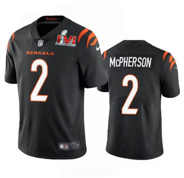 Men’s Cincinnati Bengals #2 Evan McPherson 2022 Black Super Bowl LVI Vapor Limited Stitched Jersey