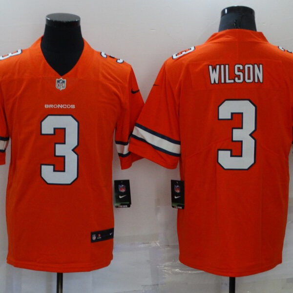 Men’s Denver Broncos #3 Russell Wilson Orange 2022 Color Rush Stitched NFL Nike Limited Jersey