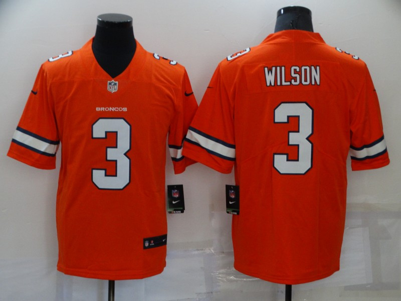 Men’s Denver Broncos #3 Russell Wilson Orange 2022 Color Rush Stitched NFL Nike Limited Jersey
