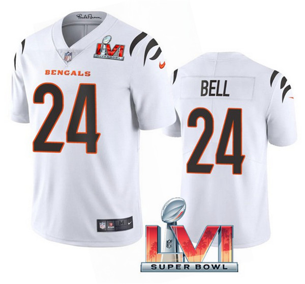 Men’s Cincinnati Bengals #24 Vonn Bell 2022 White Super Bowl LVI Vapor Limited Stitched Jersey
