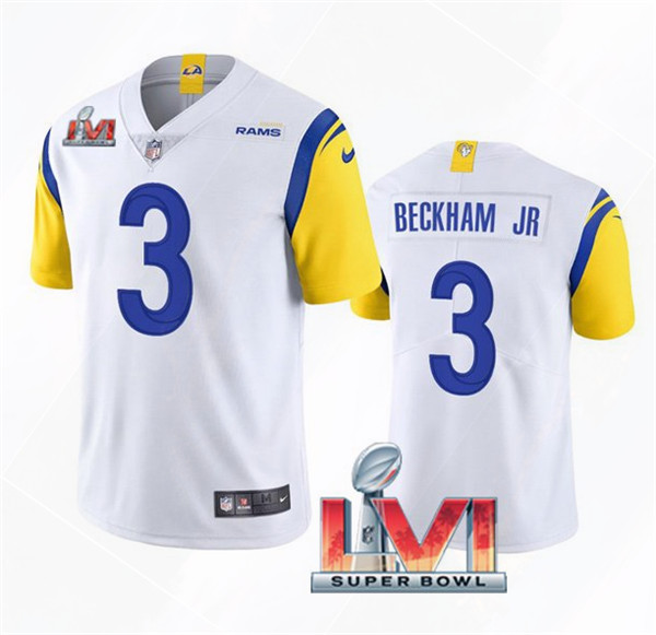 Men’s Los Angeles Rams #3 Odell Beckham Jr. 2022 White Super Bowl LVI Vapor Limited Stitched Jersey