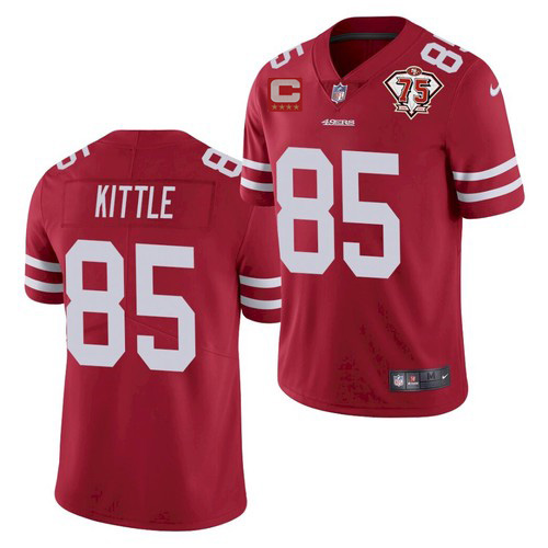 Men’s San Francisco 49ers #85 George Kittle 2021 Red With C Patch 75th Anniversary Vapor Untouchable Limited Stitched Jerseys