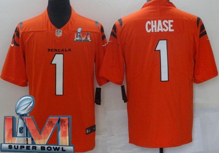 Men’s Cincinnati Bengals #1 Ja’Marr Chase Limited Orange 2022 Super Bowl LVI Bound Vapor Jersey