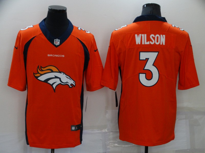 Men’s Denver Broncos #3 Russell Wilson Orange Big Logo Number Vapor Untouchable Stitched NFL Nike Fashion Limited Jersey