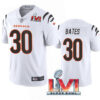Men’s Cincinnati Bengals #30 Jessie Bates 2022 White Super Bowl LVI Vapor Limited Stitched Jersey
