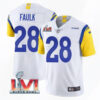 Men’s Los Angeles Rams #28 Marshall Faulk 2022 White Super Bowl LVI Vapor Limited Stitched Jersey