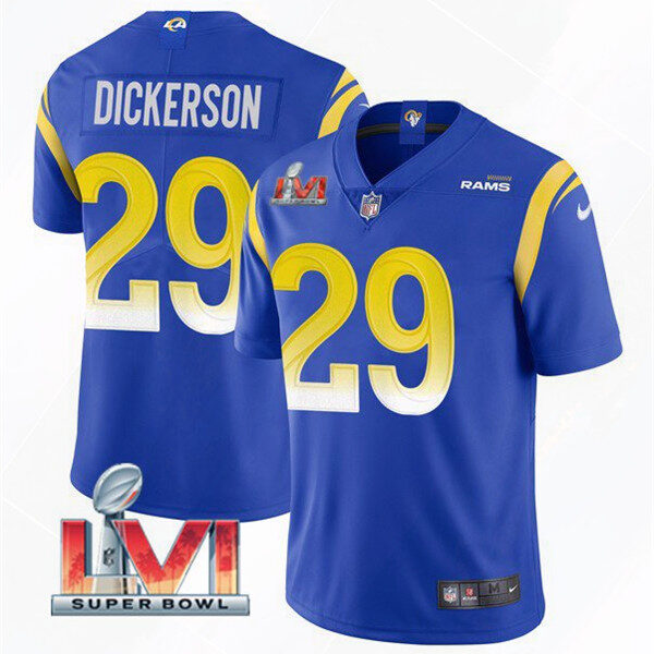 Men’s Los Angeles Rams #29 Eric Dickerson 2022 Royal Super Bowl LVI Vapor Limited Stitched Jersey
