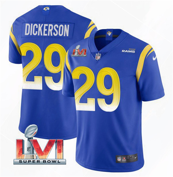 Men’s Los Angeles Rams #29 Eric Dickerson 2022 Royal Super Bowl LVI Vapor Limited Stitched Jersey