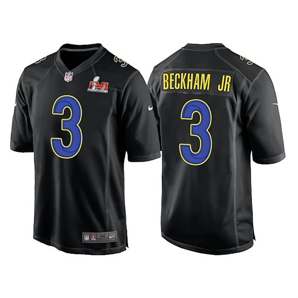Men’s Los Angeles Rams #3 Odell Beckham Jr. 2022 Black Super Bowl LVI Game Stitched Jersey