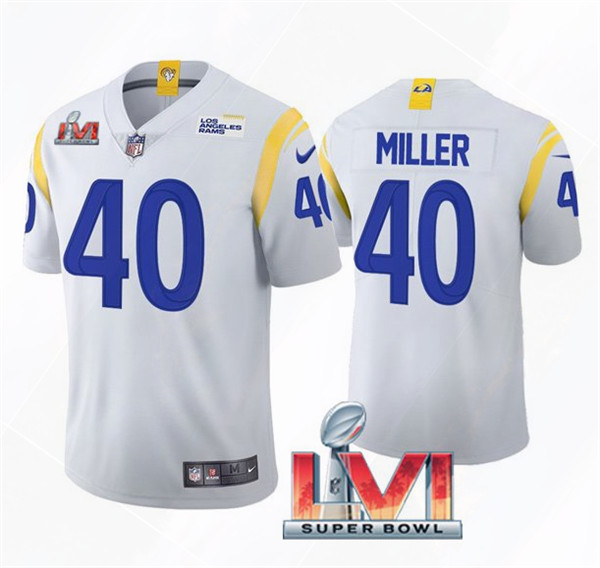 Men’s Los Angeles Rams #40 Von Miller 2022 White Super Bowl LVI Vapor Limited Stitched Jersey