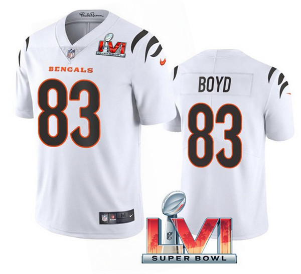 Men’s Cincinnati Bengals #83 Tyler Boyd 2022 White Super Bowl LVI Vapor Limited Stitched Jersey