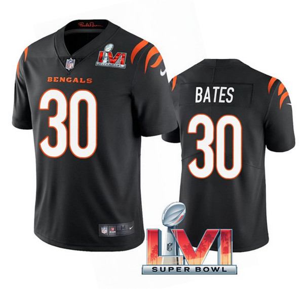 Men’s Cincinnati Bengals #30 Jessie Bates 2022 Black Super Bowl LVI Vapor Limited Stitched Jersey