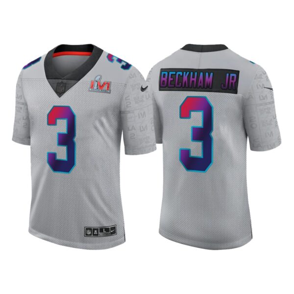 Men’s Los Angeles Rams #3 Odell Beckham Jr. 2022 Grey Super Bowl LVI Limited Stitched Jersey