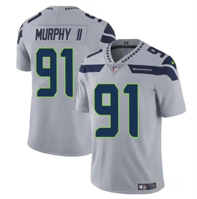 Men’s Seattle Seahawks #91 Byron Murphy II Gray 2024 Draft Vapor Limited Football Stitched Jersey